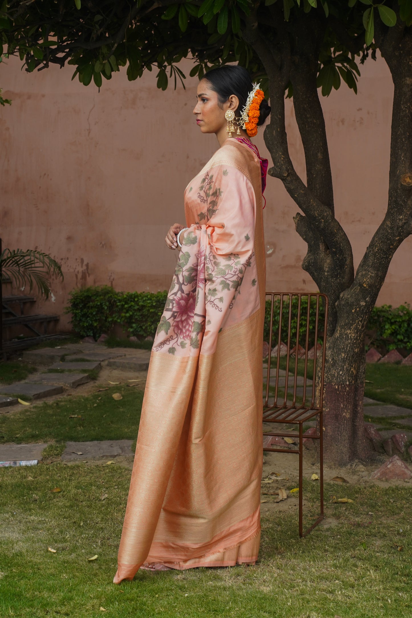 Peach Pure Soft Silk Banarasi Handwoven Saree