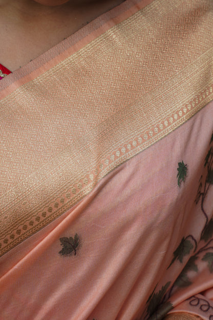 Peach Pure Soft Silk Banarasi Handwoven Saree