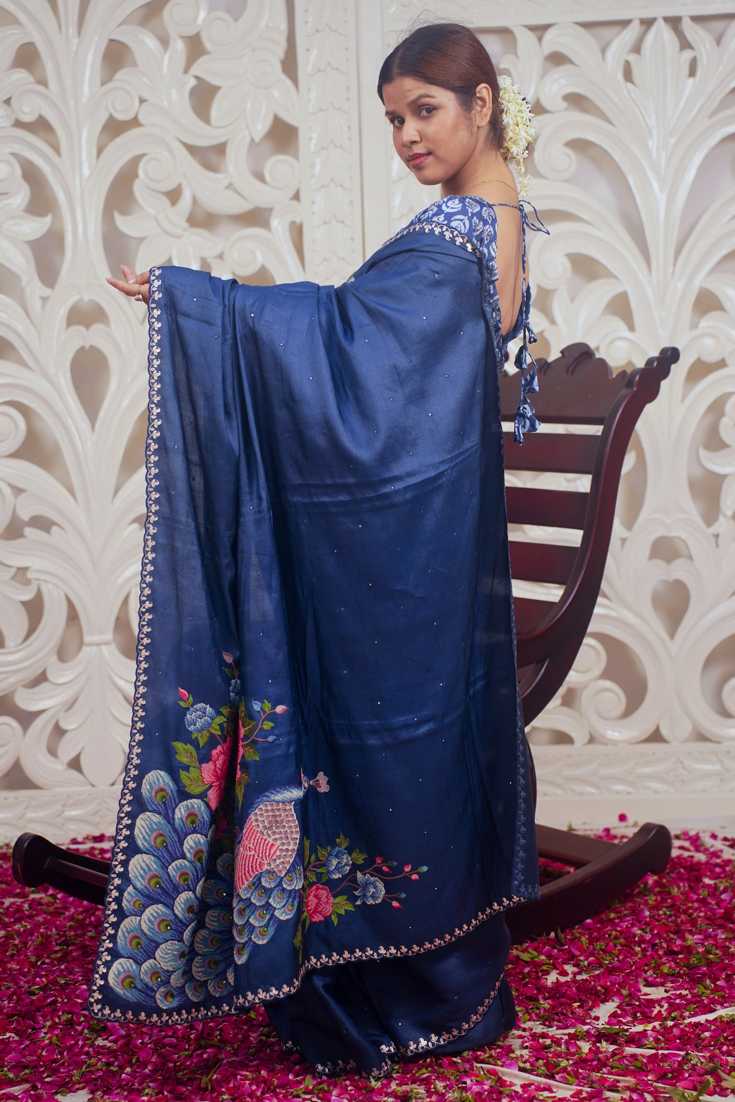 Royal blue designer pure silk saree