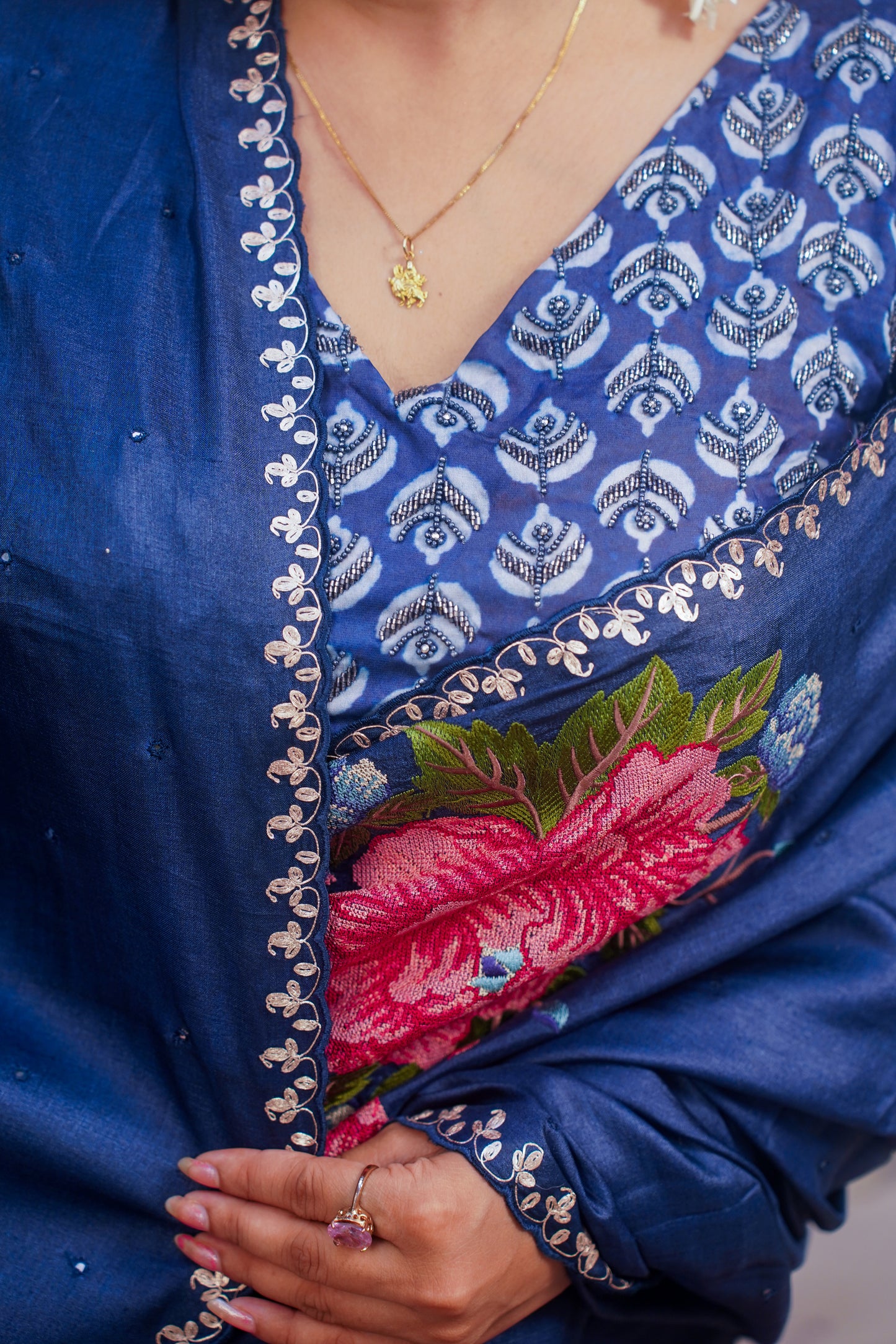 Royal blue designer pure silk saree