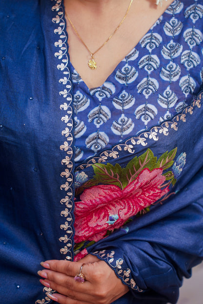 Royal blue designer pure silk saree