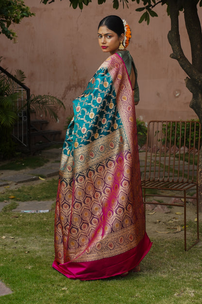 Blue Banarasi Wedding Saree