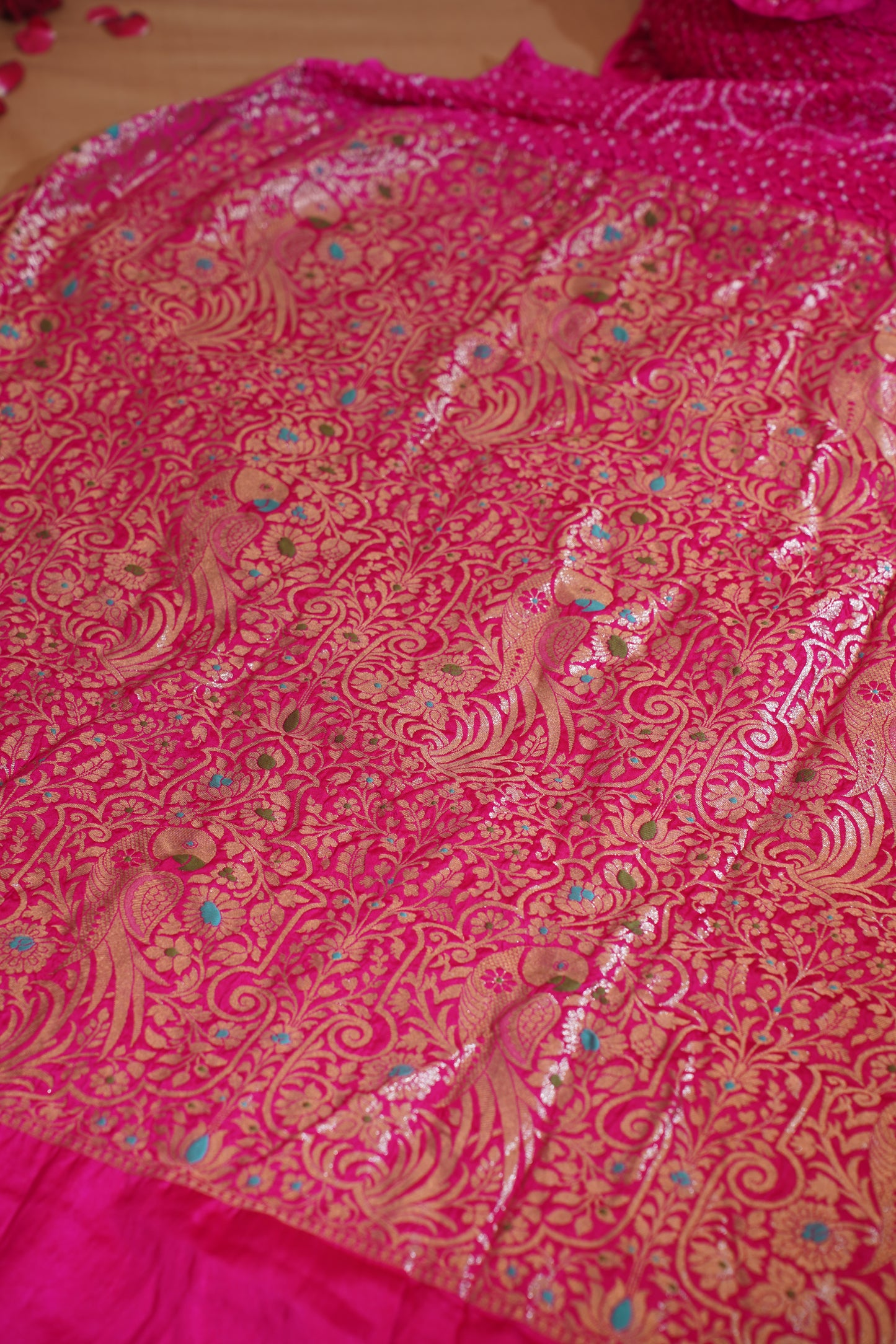 Dark Pink Pure Gajji Bandhej Banarasi Handloom Saree