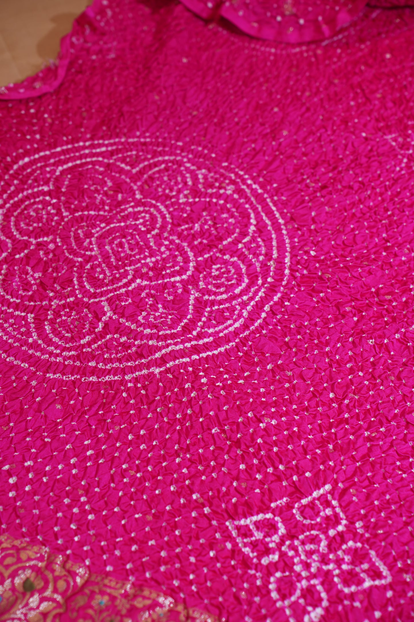 Dark Pink Pure Gajji Bandhej Banarasi Handloom Saree