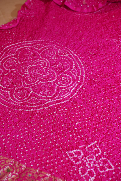 Dark Pink Pure Gajji Bandhej Banarasi Handloom Saree