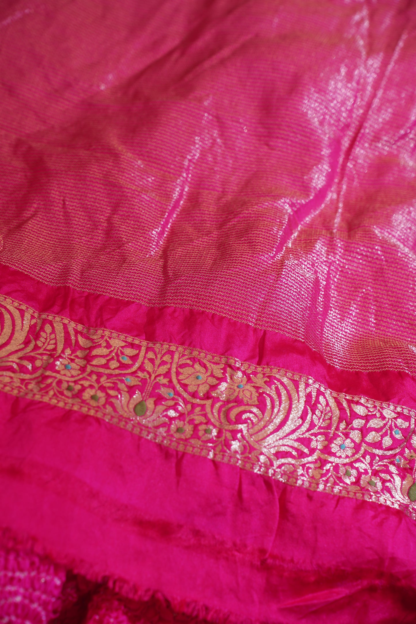 Dark Pink Pure Gajji Bandhej Banarasi Handloom Saree