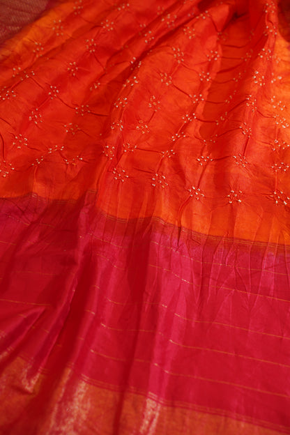 Orange Pure Ikkat Patola Bandhej Handloom Saree