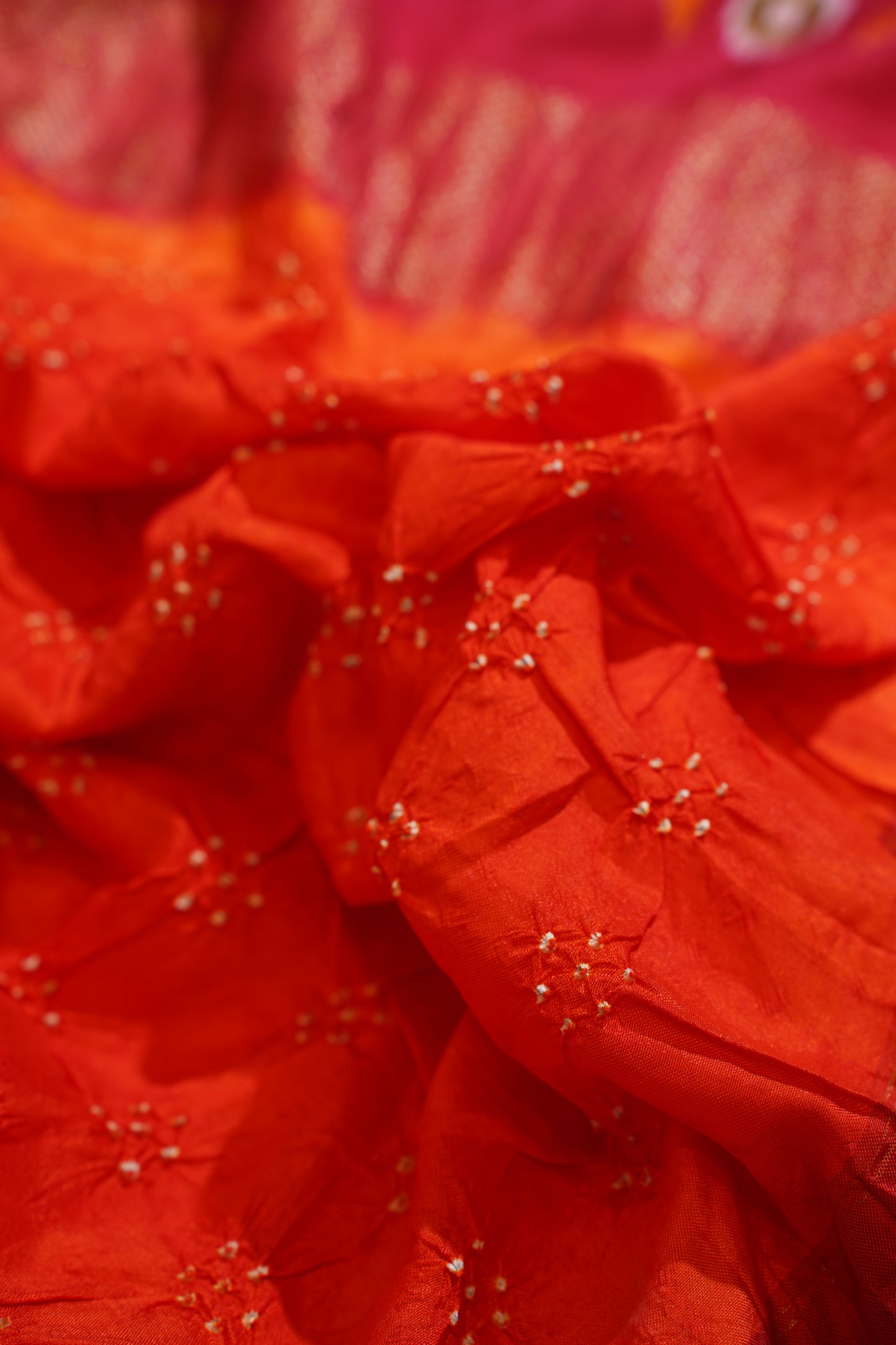 Orange Pure Ikkat Patola Bandhej Handloom Saree