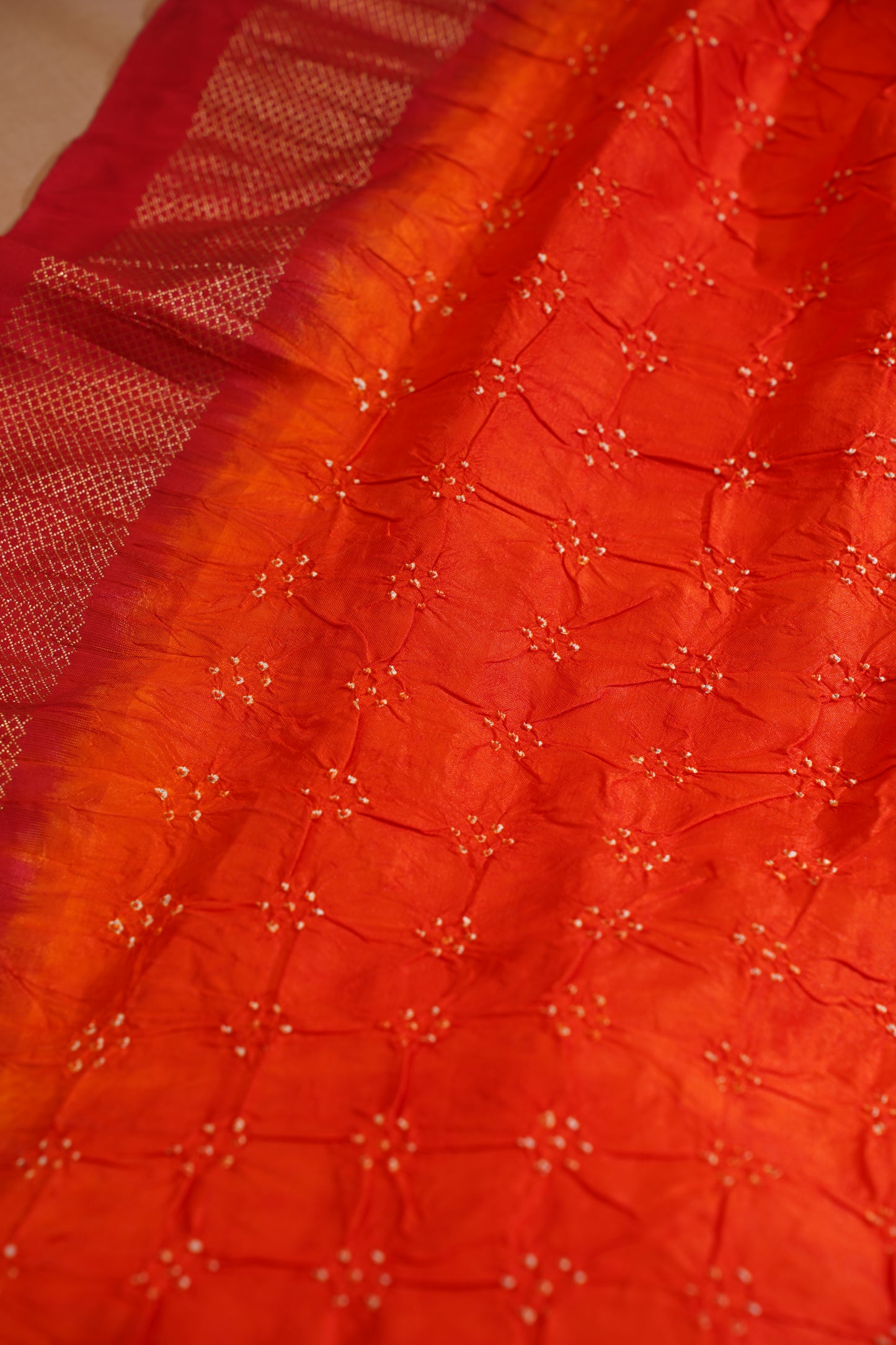 Orange Pure Ikkat Patola Bandhej Handloom Saree