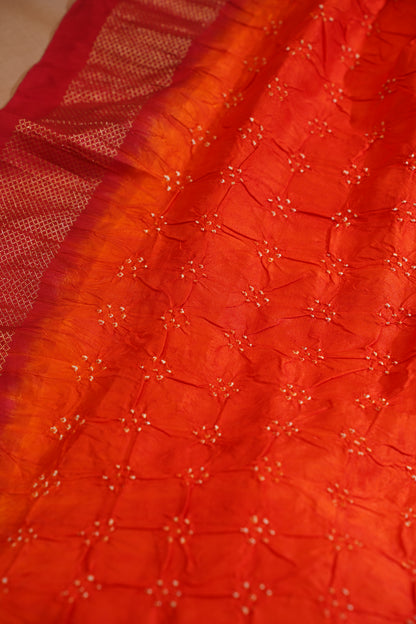 Orange Pure Ikkat Patola Bandhej Handloom Saree