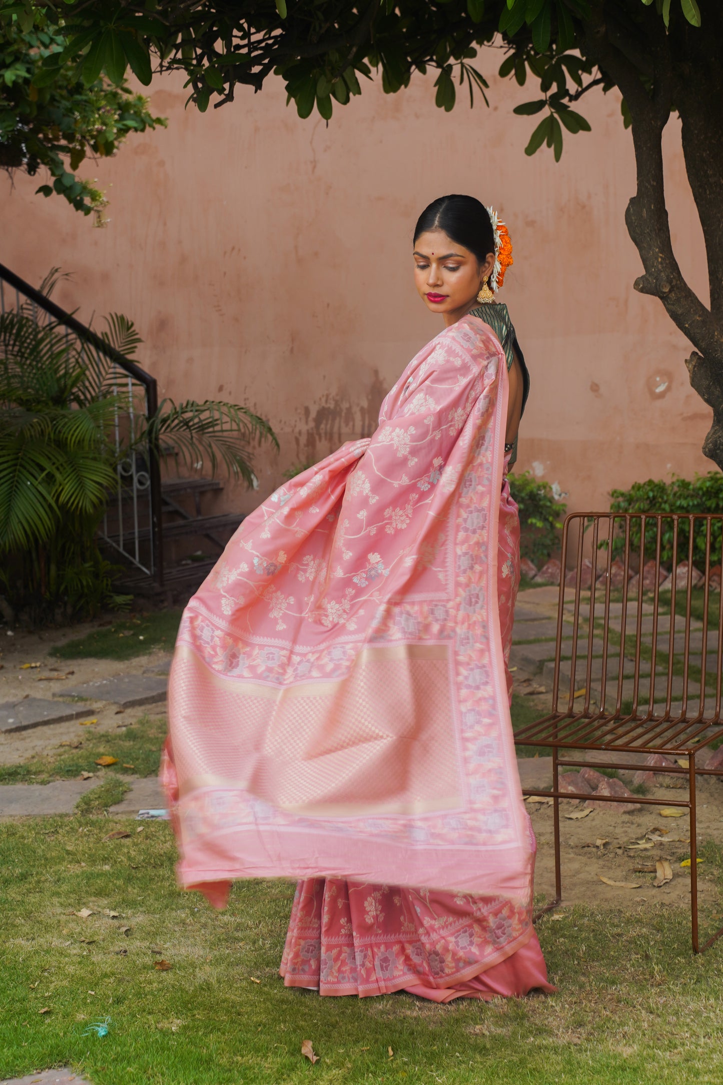 Pink Banarasi Soft Silk saree