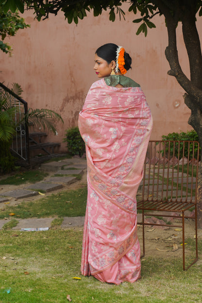 Pink Banarasi Soft Silk saree