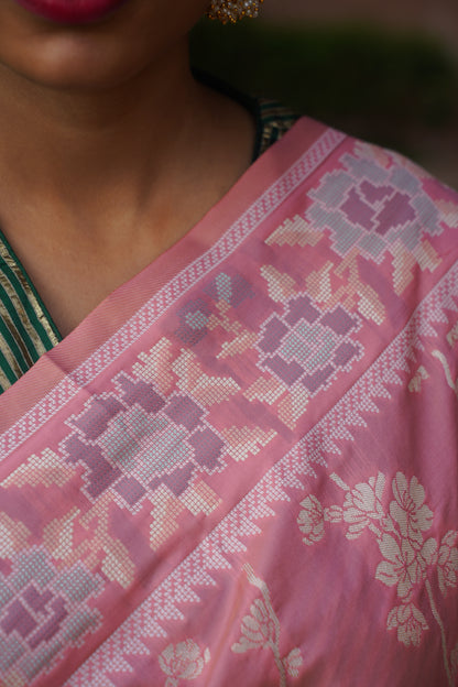 Pink Banarasi Soft Silk saree