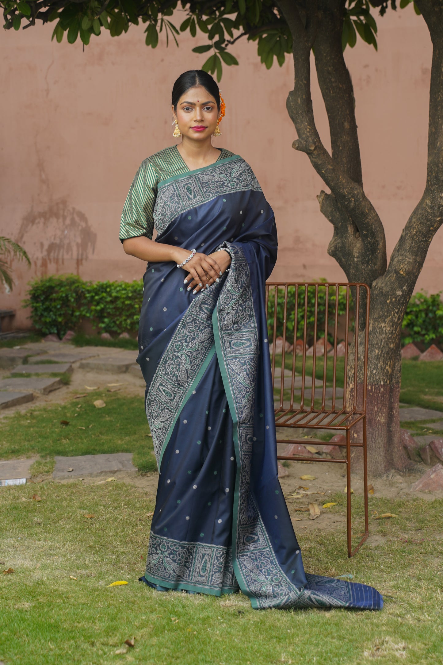 Navy Blue Soft Silk Banarasi Saree