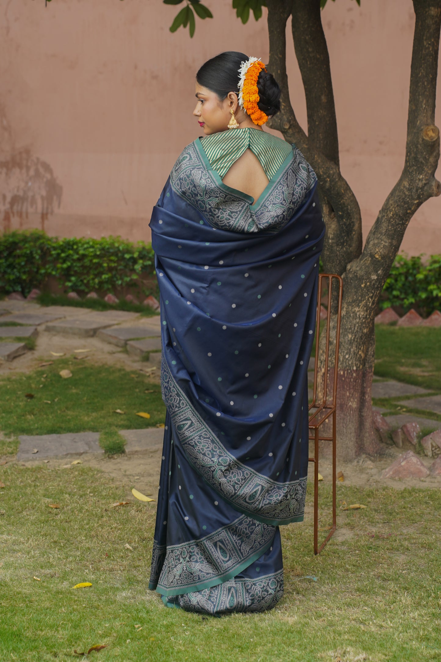 Navy Blue Soft Silk Banarasi Saree