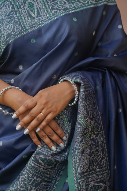 Navy Blue Soft Silk Banarasi Saree