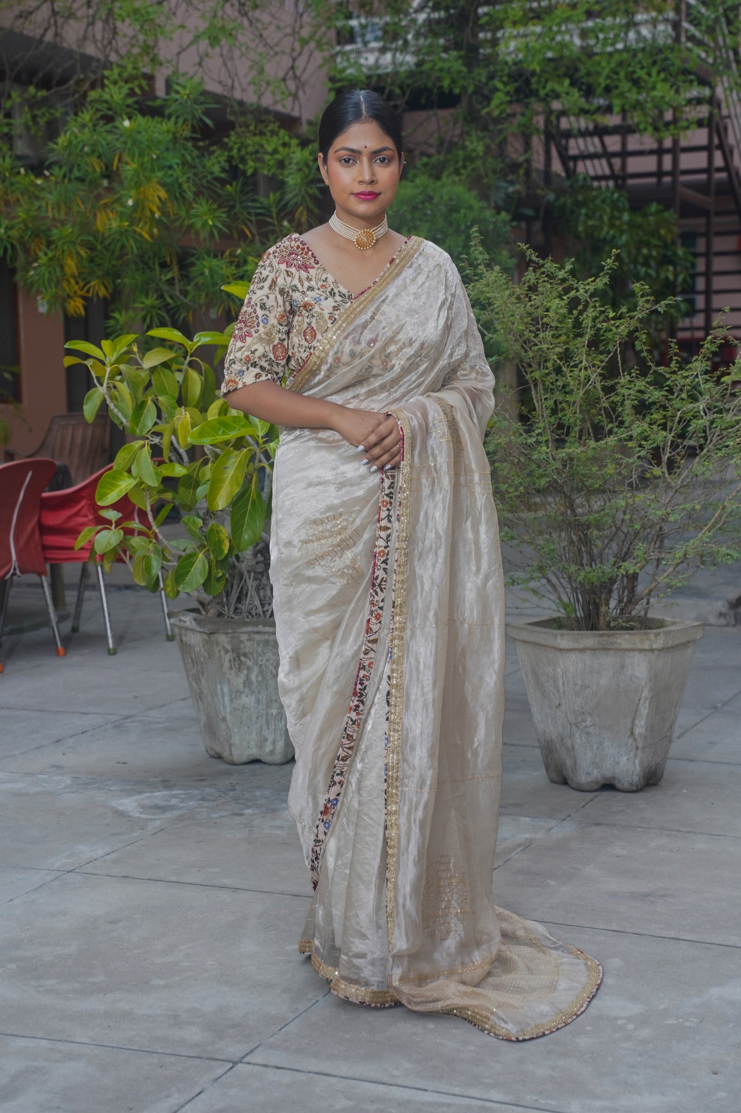 Off White Pure Tissue Silk Banarasi Designer Saree