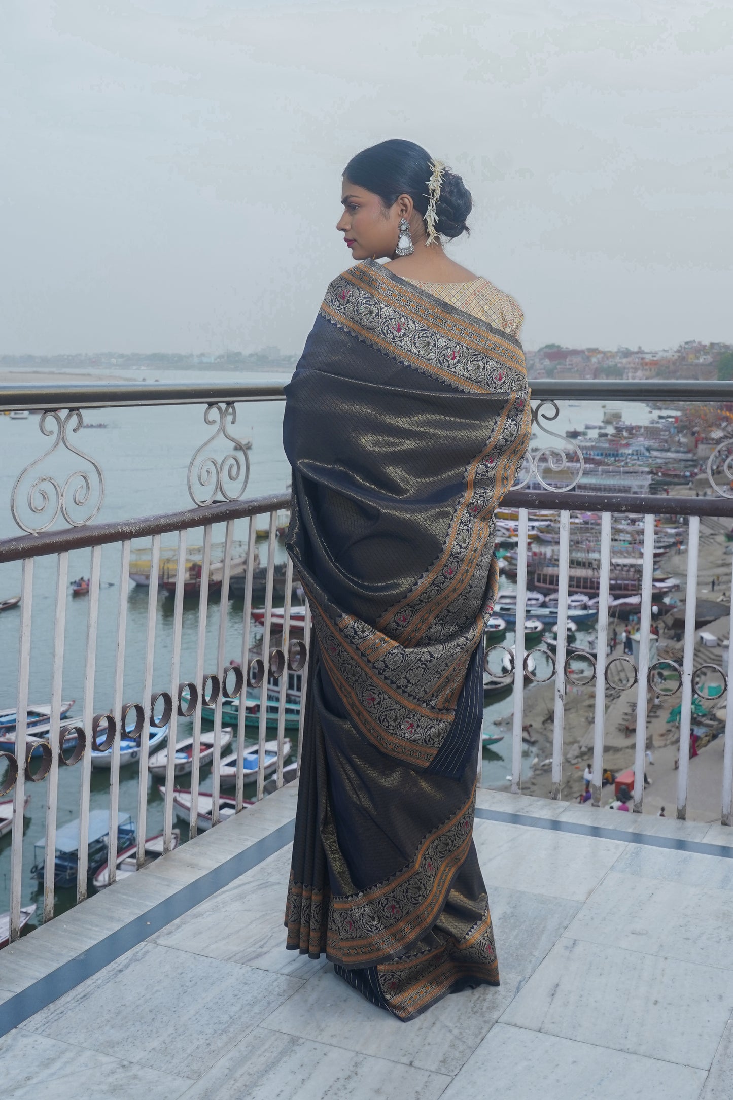 Black Pure Satin Silk Banarasi Handwoven Saree