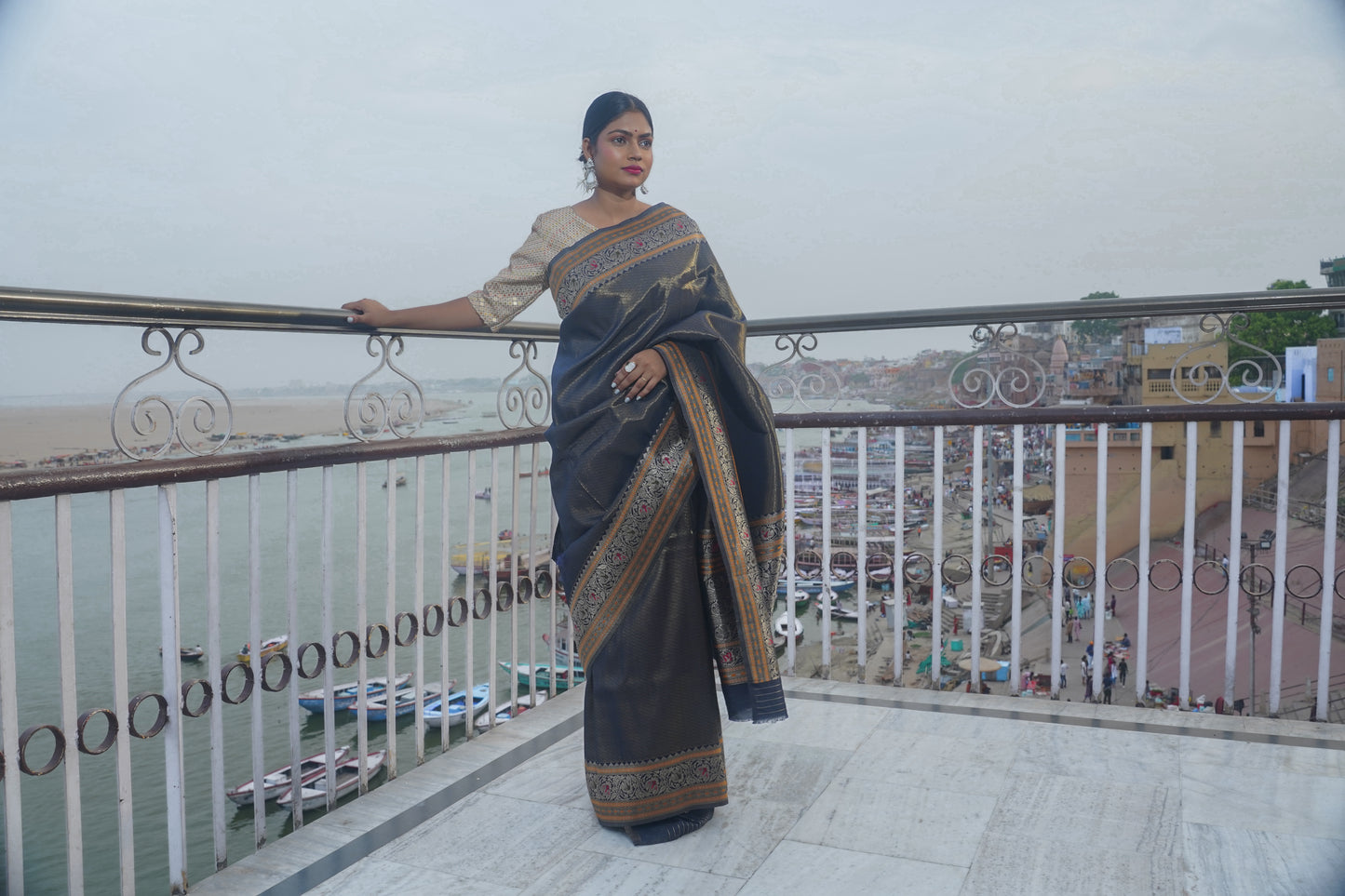 Black Pure Satin Silk Banarasi Handwoven Saree