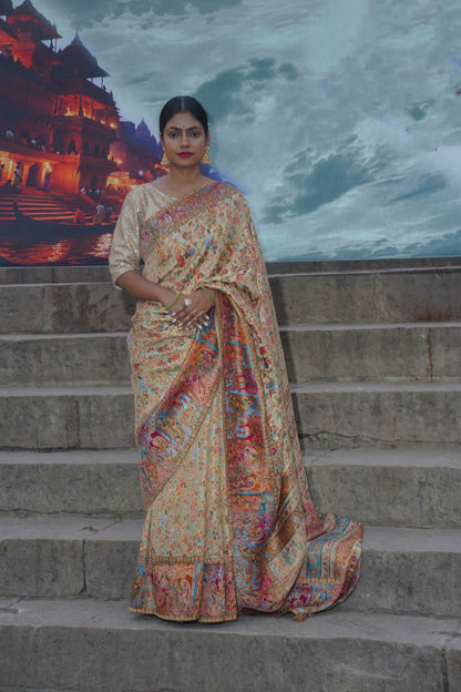 Cream Soft Silk Banarasi Saree