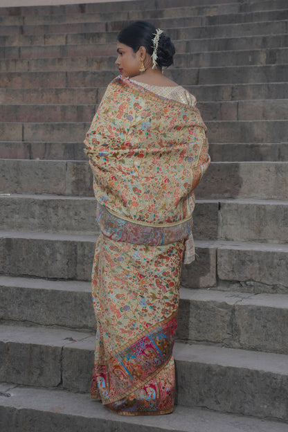 Cream Soft Silk Banarasi Saree