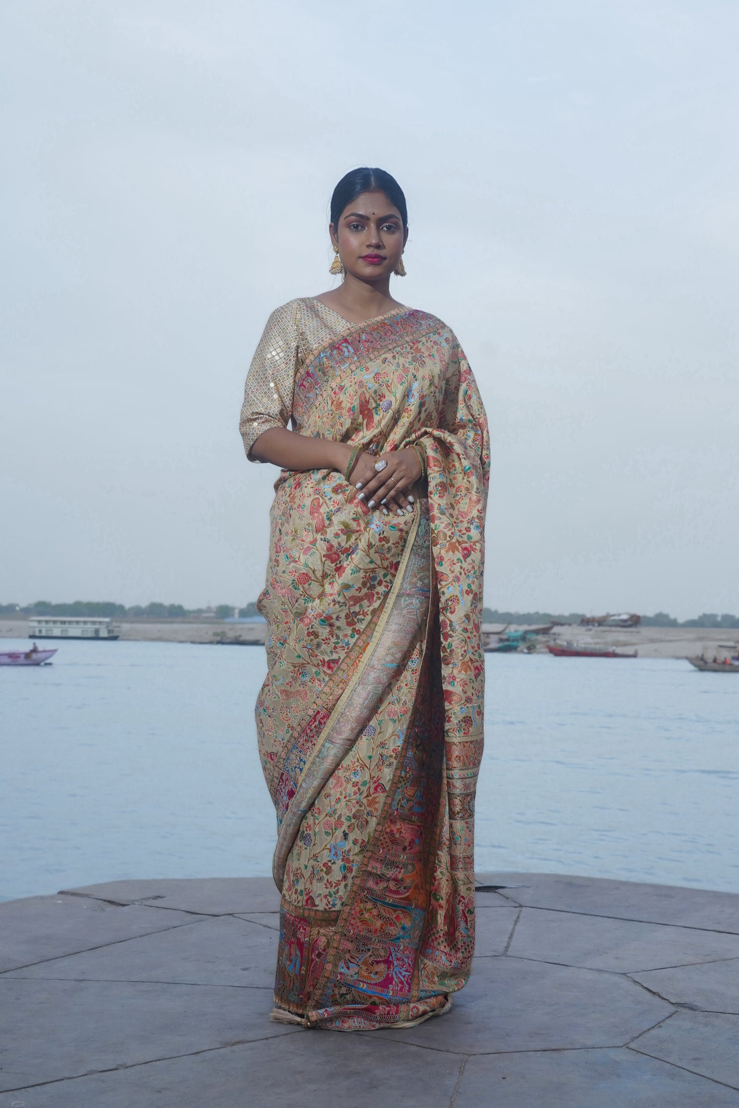 Cream Soft Silk Banarasi Saree