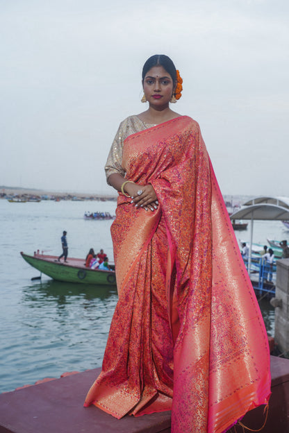 Pink Banarasi Soft Silk Saree