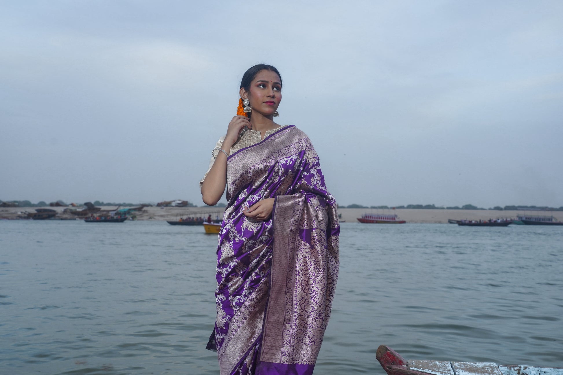 Dark Purple Pure Katan Banarasi Handloom Saree