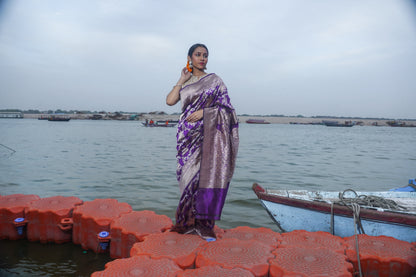 Dark Purple Pure Katan Banarasi Handloom Saree