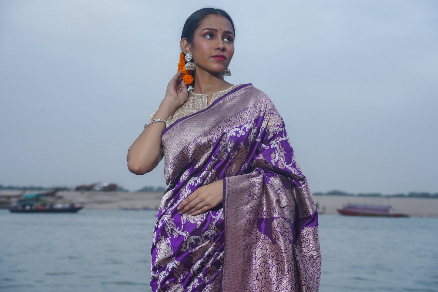 Dark Purple Pure Katan Banarasi Handloom Saree