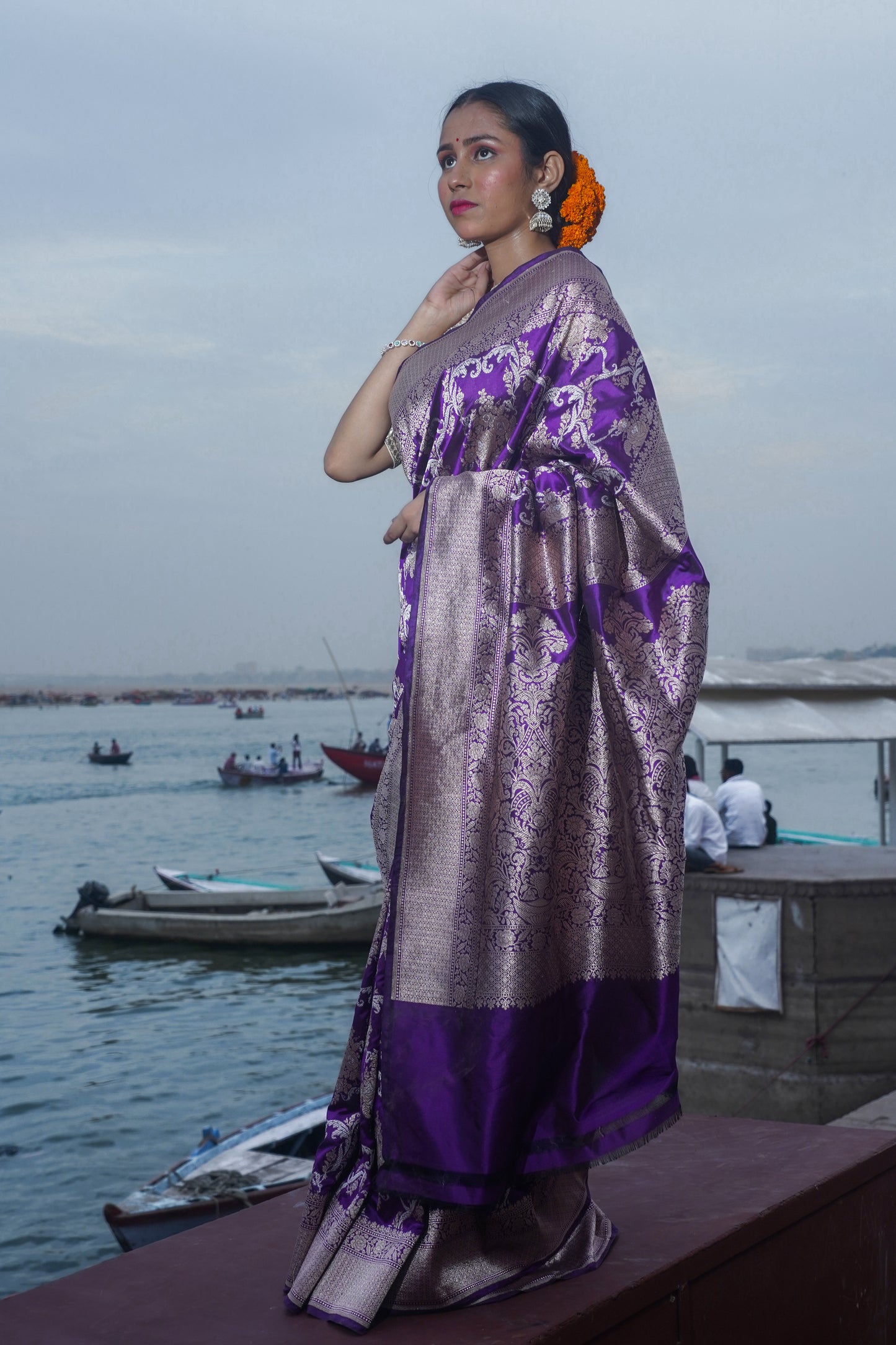 Dark Purple Pure Katan Banarasi Handloom Saree