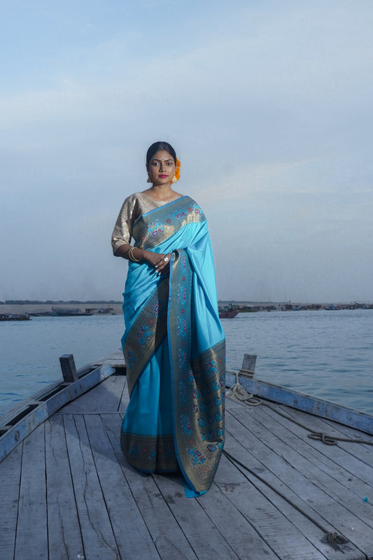 Blue Banarasi Soft Silk Saree