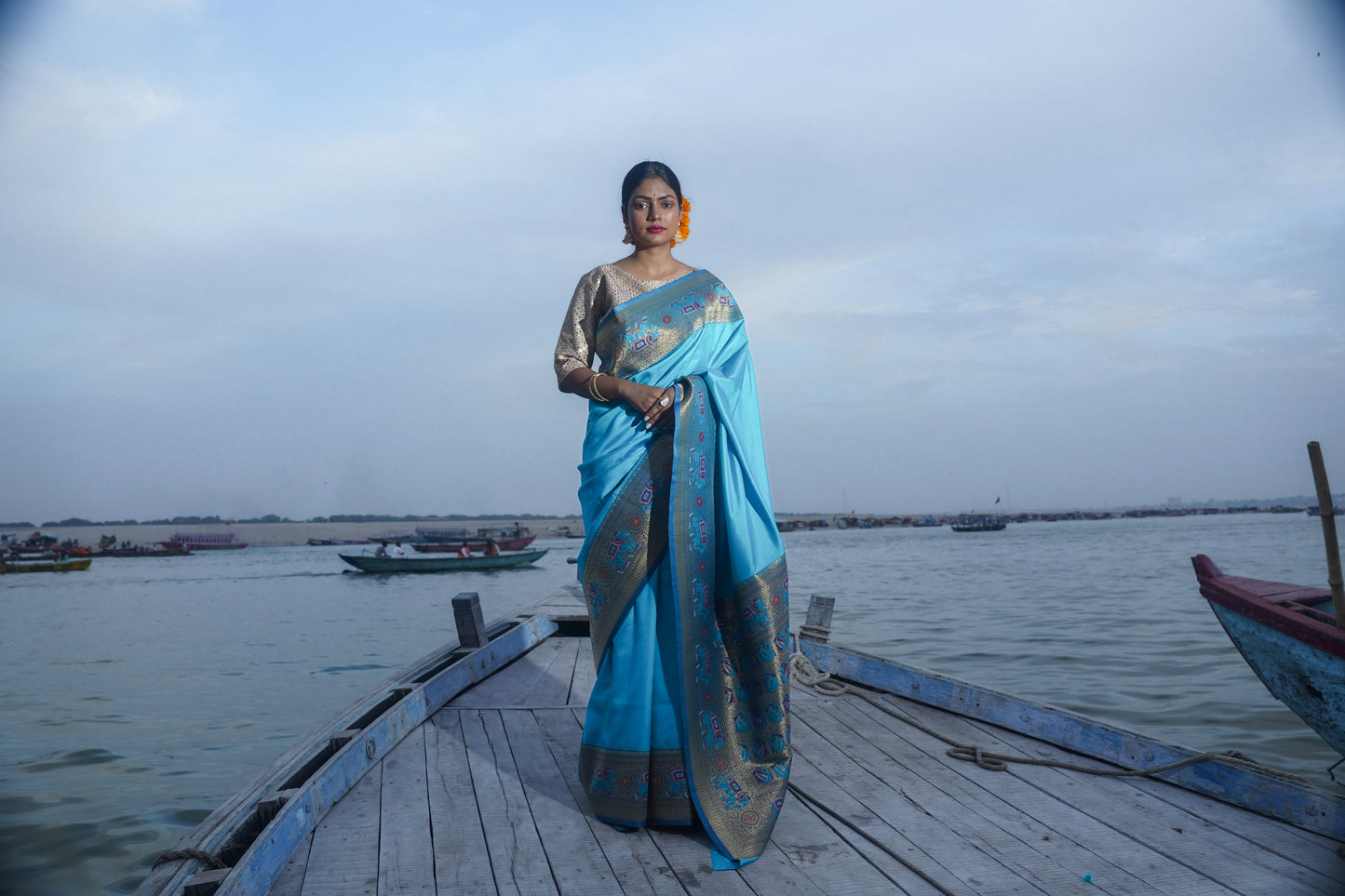 Blue Banarasi Soft Silk Saree