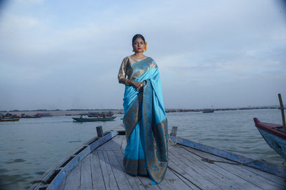 Blue Banarasi Soft Silk Saree