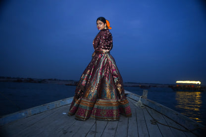 Multicolor Pure Banarasi Silk Lehenga