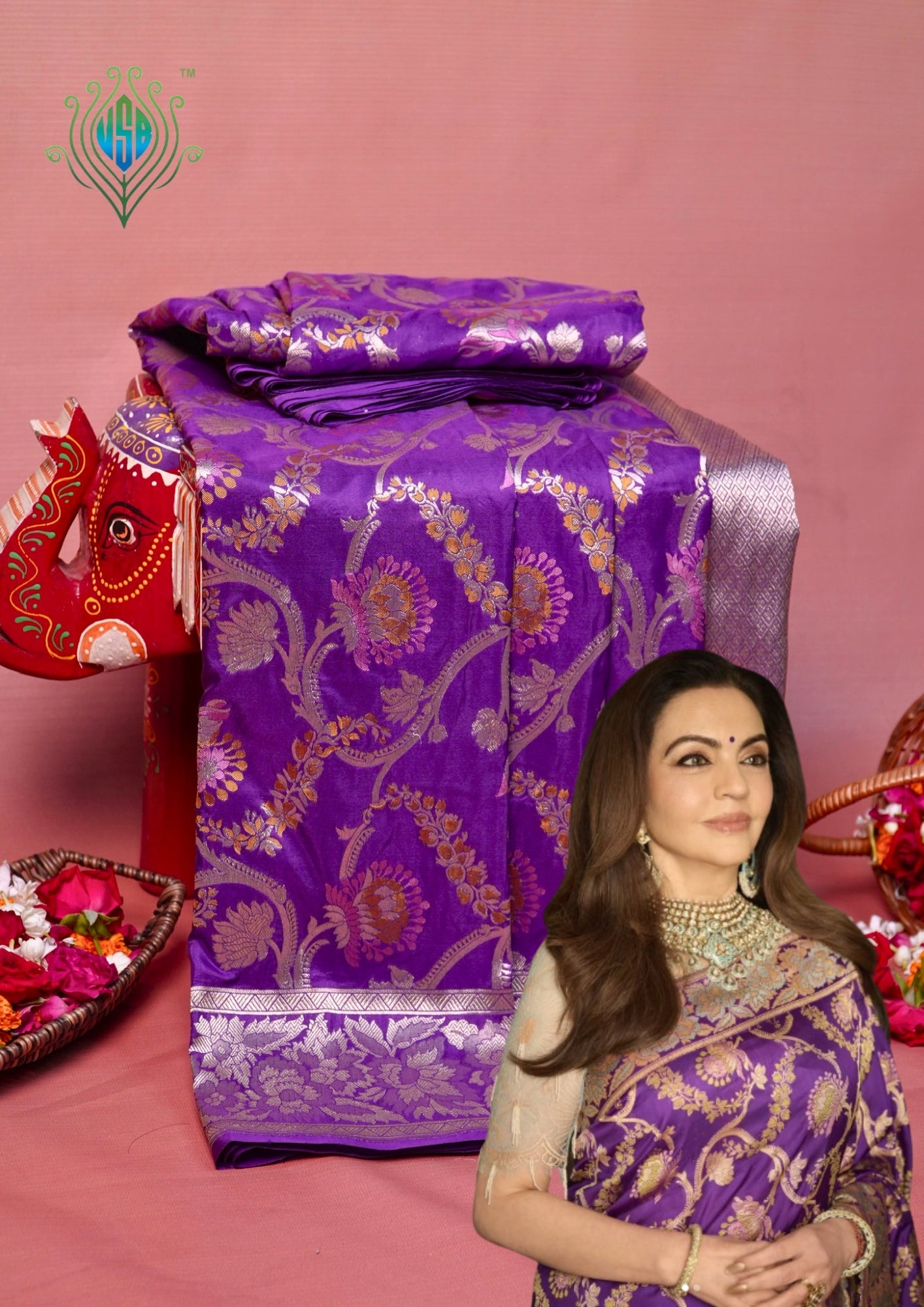 VIRASAT 426: Pure Handloom Kadwa Katan Silk Saree – Royal Purple | Silk Mark Certified | Celebrity Choice
