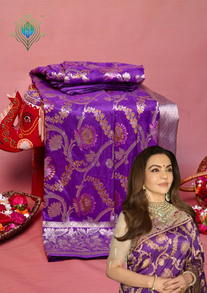 VIRASAT 426: Pure Handloom Kadwa Katan Silk Saree – Royal Purple | Silk Mark Certified | Celebrity Choice