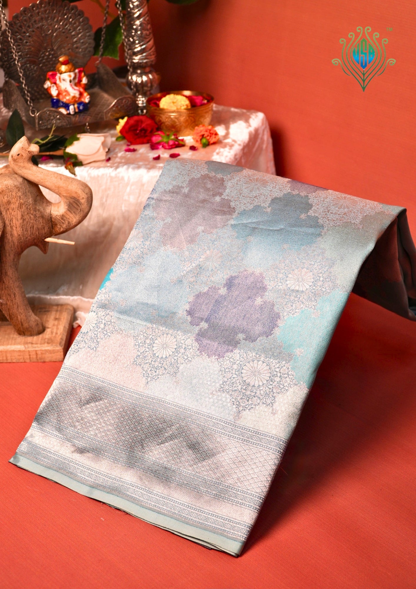 VIRASAT 449: Pure Handloom Kimkhwab Rangkat Silk Saree Soothing Blue | Banarasi Masterpiece