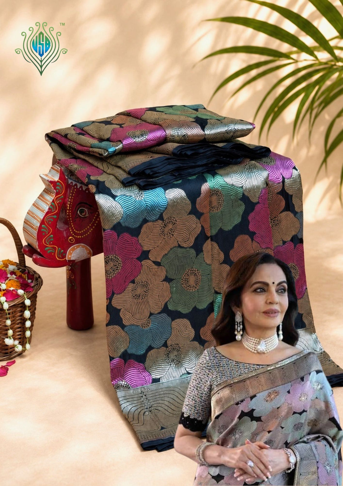 VIRASAT 425: Pure Handloom Katan Silk Meenakari Floral Saree – Inspired by the Timeless Elegance of Mrs. Nita M. Ambani