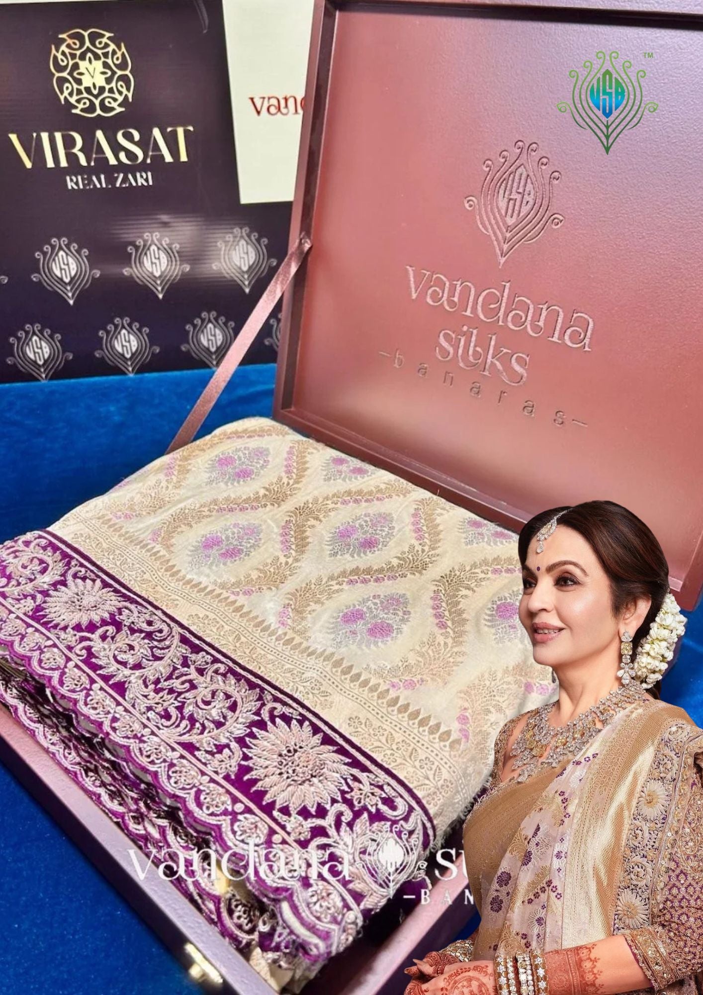 "VIRASAT 211" Banarasi Malda Silk Saree: With Maharani Blouse And Kashmiri Zardozi Embroidary