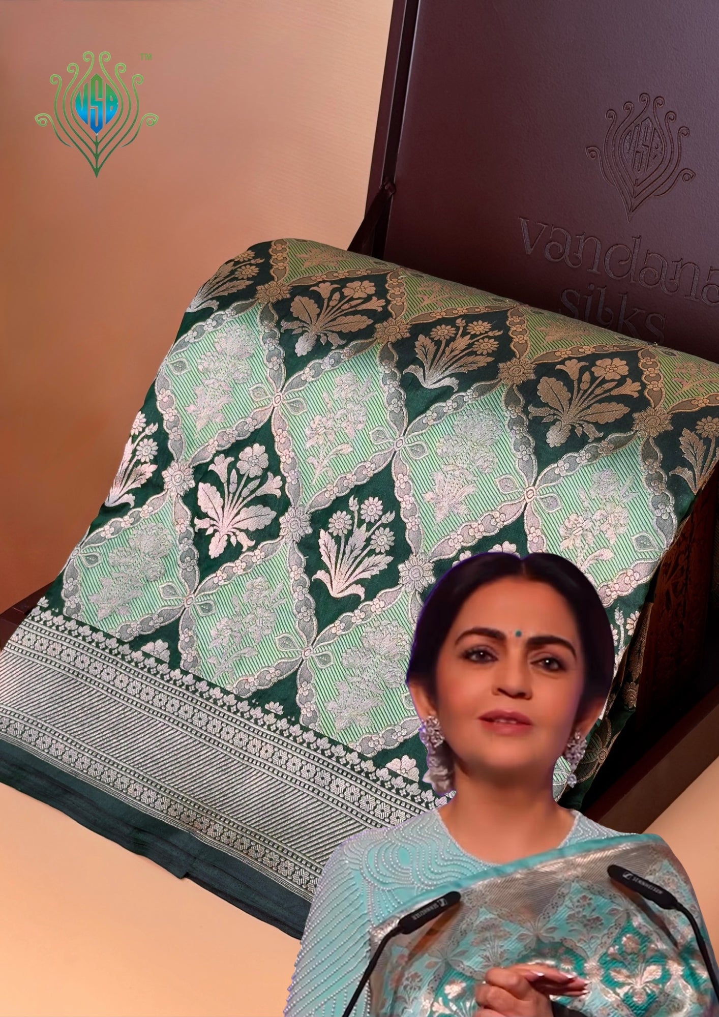 VIRASAT 427: Silk Mark Certified Green Pure Handloom Silk Saree with Kadwa Zari Weaving