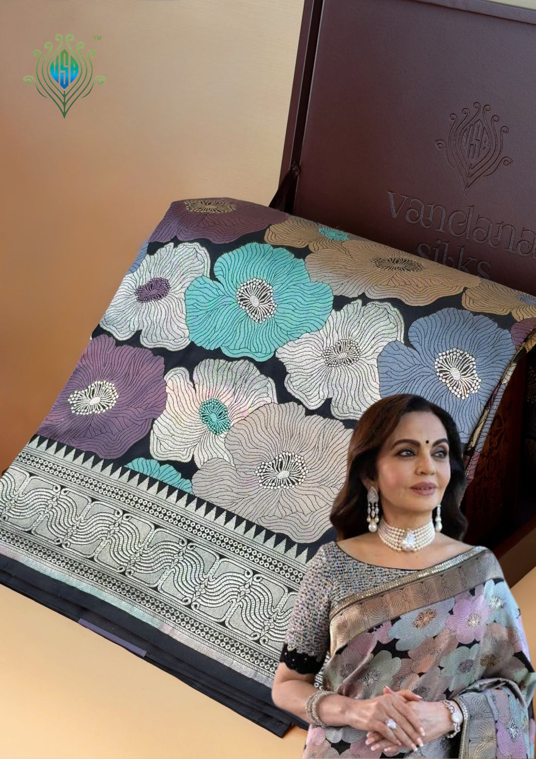 VIRASAT 425A: Silk Mark Certified Pure Handloom Silk Saree with Rangkat Floral Design &amp; Kadwa Zari Weaving