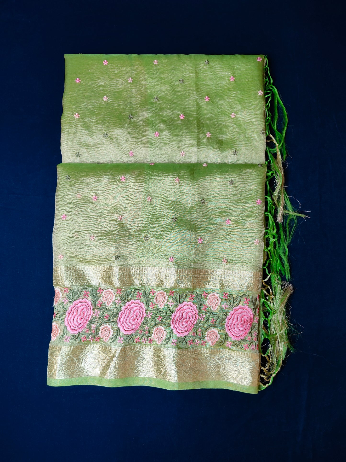 Green Banarasi Crush Tissue Silk Saree