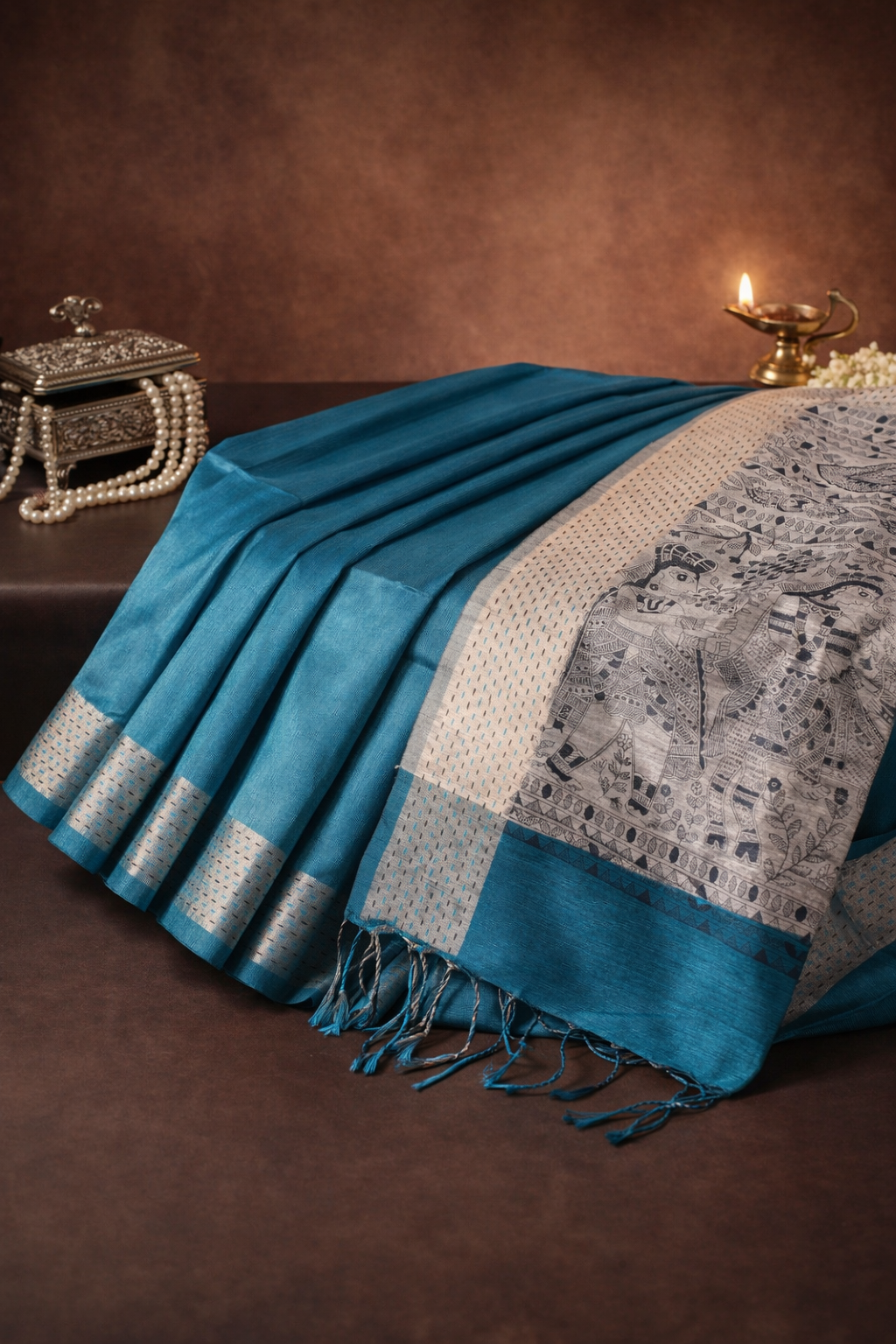 "UTSAV BANARAS 224" Banarasi Deep Teal Green Madhubani Silk Saree
