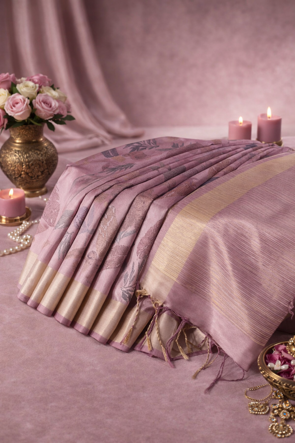 "UTSAV BANARAS 233" Banarasi Onion Block Print Raw Silk Saree