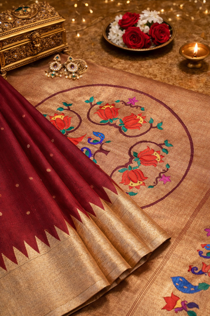 "UTSAV BANARAS 359" Banarasi Coffee Peacock Paithani Saree