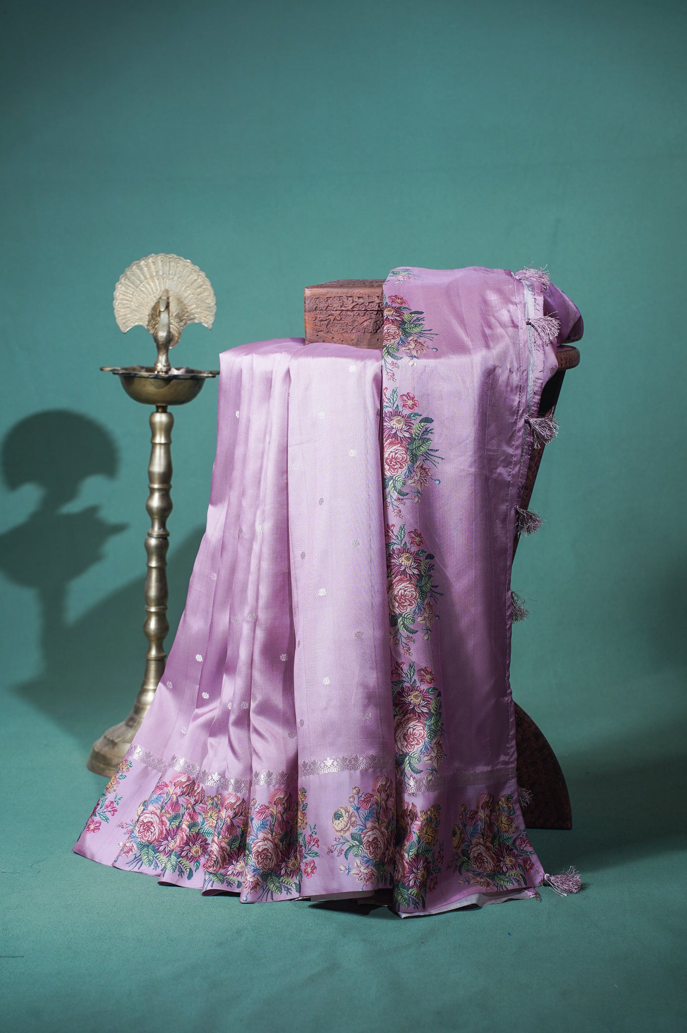 "UTSAV BANARAS 241" Banarasi Vintage Floral Block Print Soft Silk Saree
