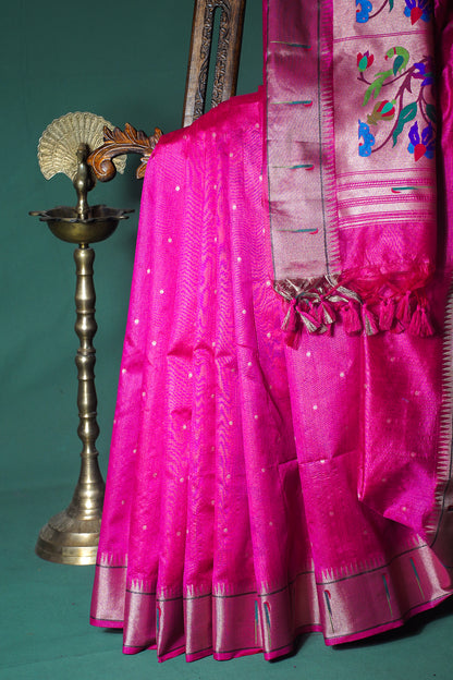 "UTSAV BANARAS 252" Banarasi Crimson Pink Peacock Pethani Silk Saree