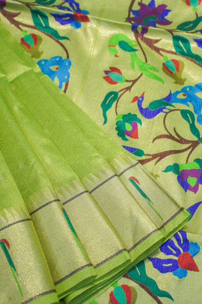 "UTSAV BANARAS 255" Parrot Green Banarasi Paithani Silk Saree With Peacock Motif