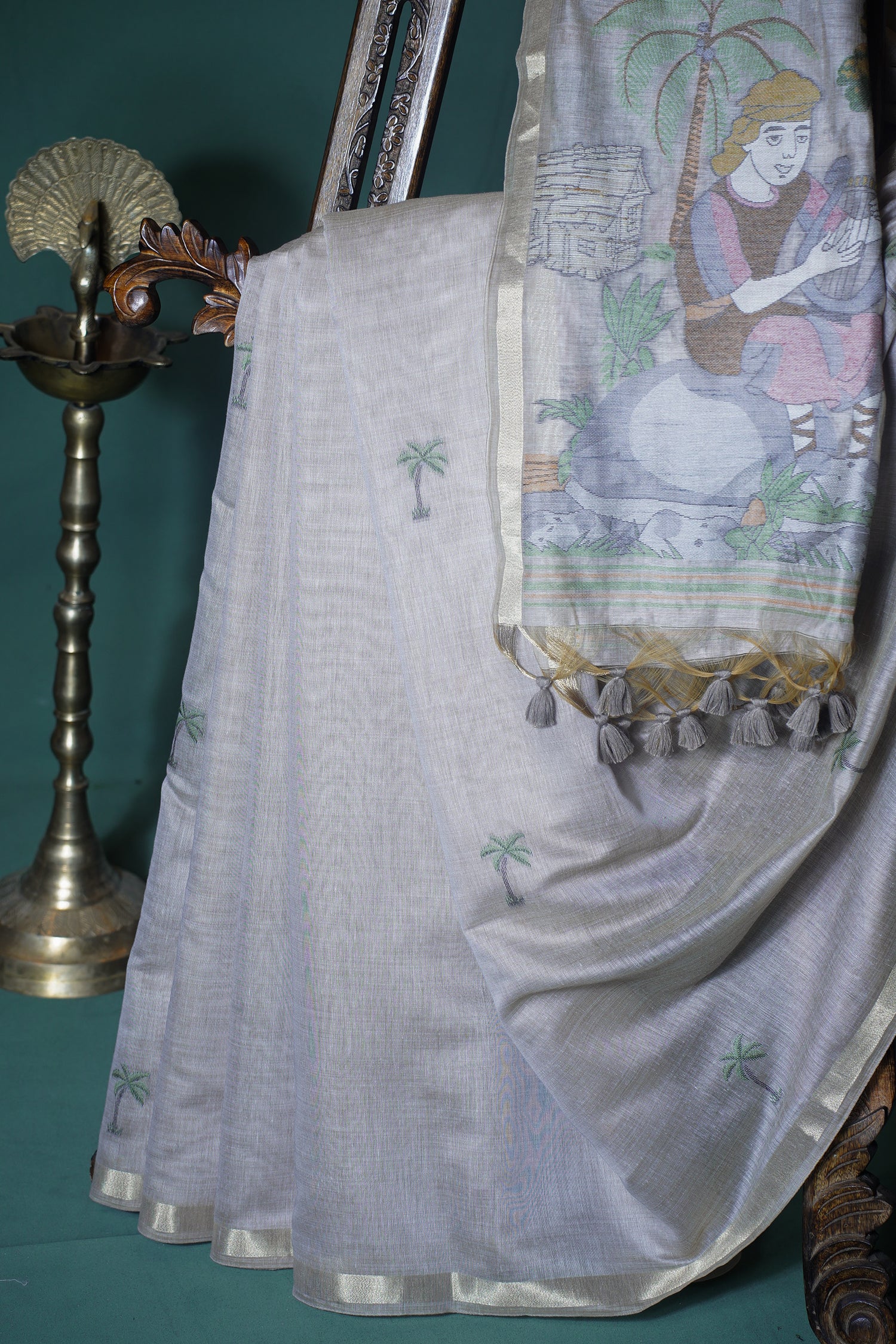 "UTSAV BANARAS 298" Banarasi Tusser Chanderi Jamdani Silk Saree With Narrative Pallu